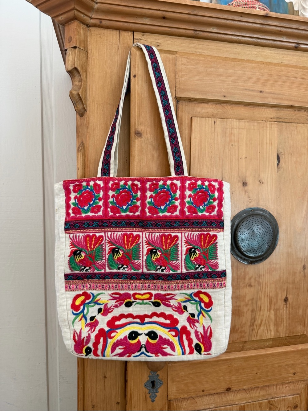 Limited Edition Embroidered Bird & Floral Tote Bag - Artisan Style